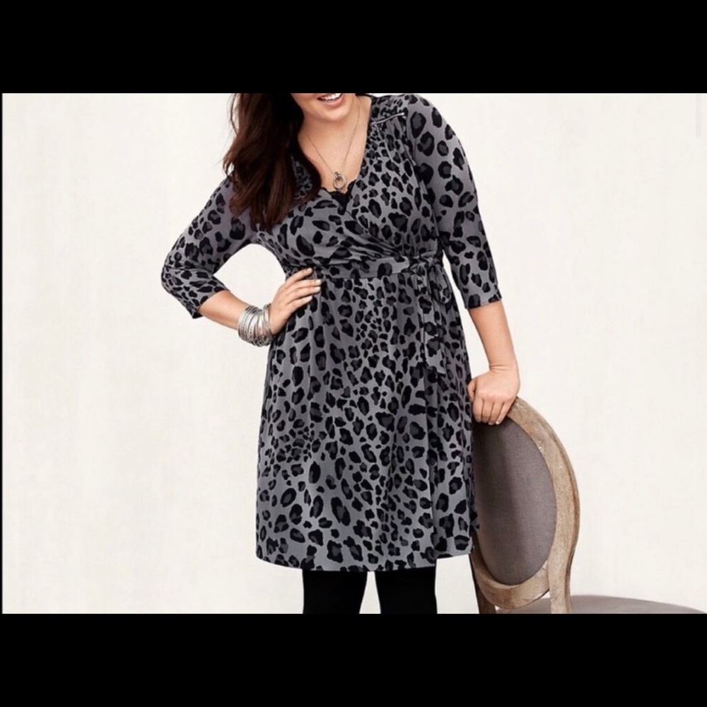 Grey animal print tie front dress